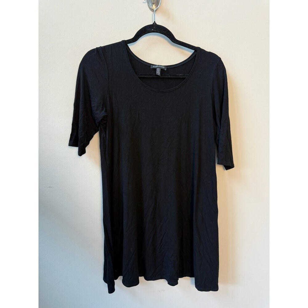Eileen Fisher Black Short Sleeve Tunic Top Size M